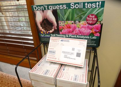 LSU AgCenter soil testing kits sit on display at the Botanic Gardens at Burden on March 28, 2016.